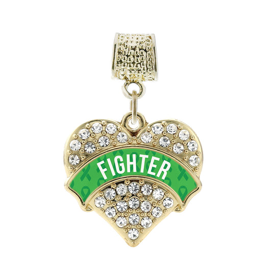 Gold Green Fighter Pave Heart Memory Charm