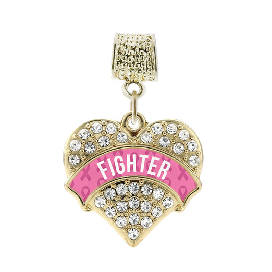 Gold Pink Fighter Pave Heart Memory Charm