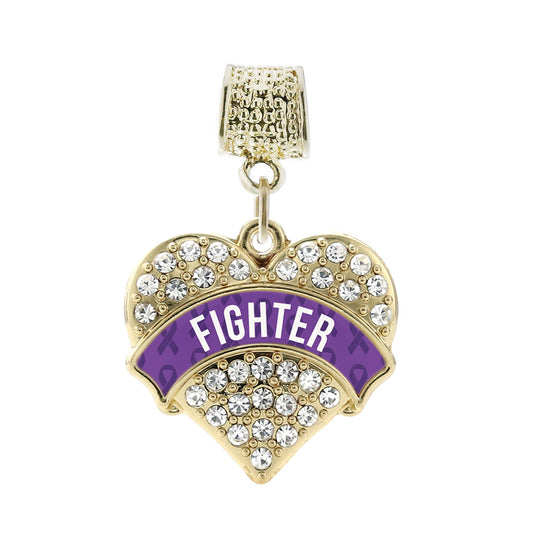 Gold Purple Fighter Pave Heart Memory Charm