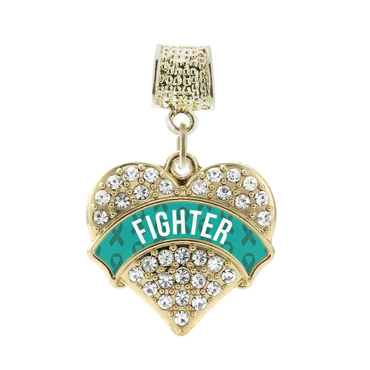 Gold Teal Fighter Pave Heart Memory Charm