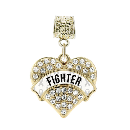 Gold White Fighter Pave Heart Memory Charm