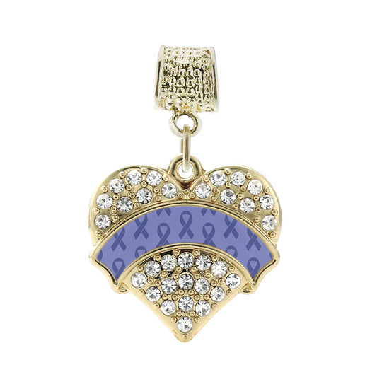 Gold Periwinkle Ribbon Support Pave Heart Memory Charm