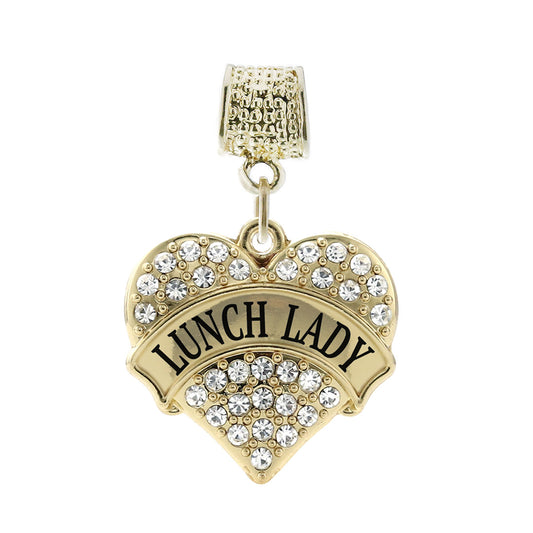 Gold Lunch Lady Pave Heart Memory Charm
