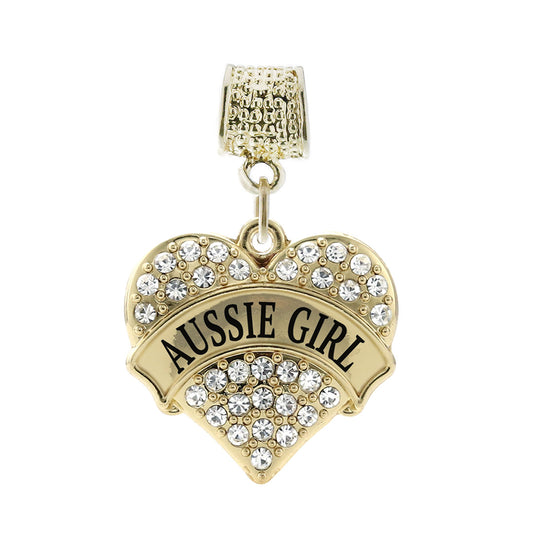 Gold Aussie Girl Pave Heart Memory Charm
