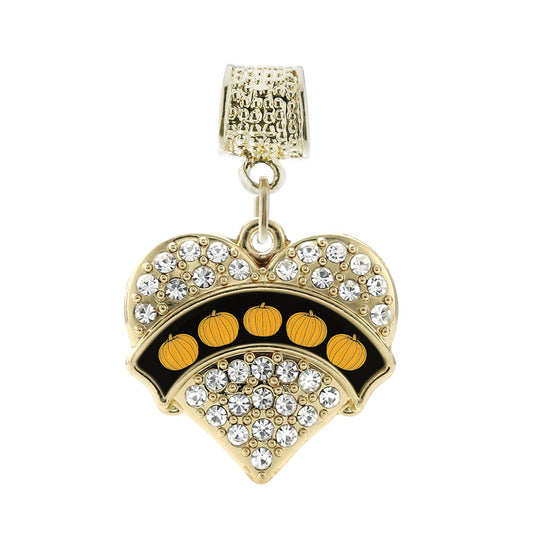 Gold Pumpkins Pave Heart Memory Charm