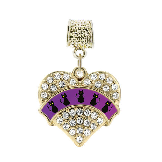 Gold Black Cats Pave Heart Memory Charm