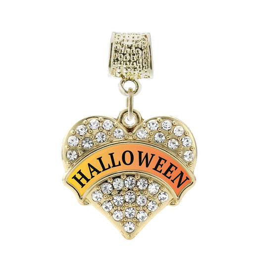 Gold Halloween Pave Heart Memory Charm
