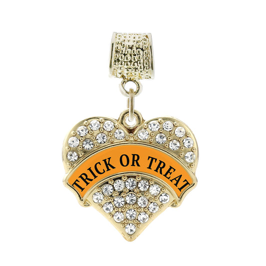 Gold Trick or Treat Pave Heart Memory Charm