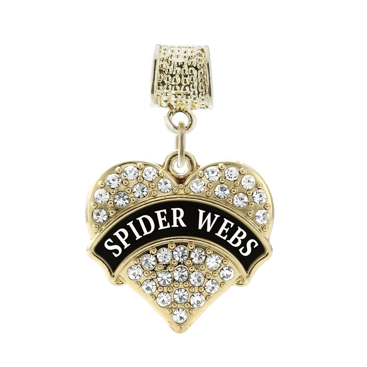 Gold Spider Webs Pave Heart Memory Charm