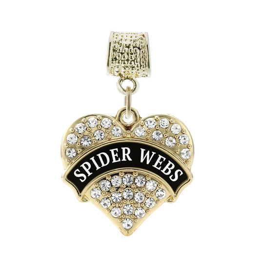 Gold Spider Webs Pave Heart Memory Charm