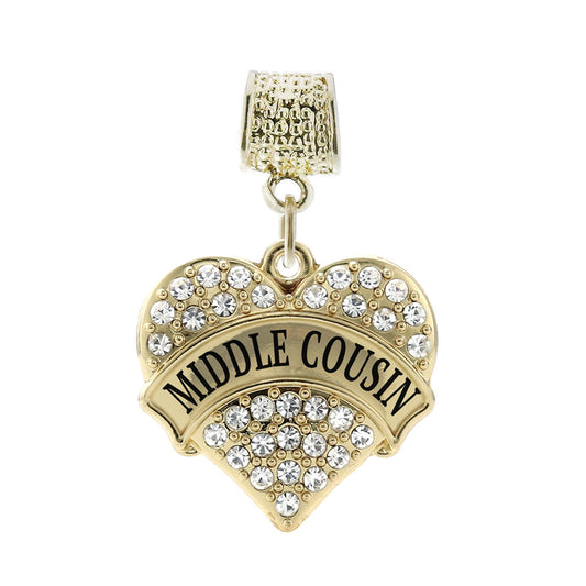 Gold Middle Cousin Pave Heart Memory Charm