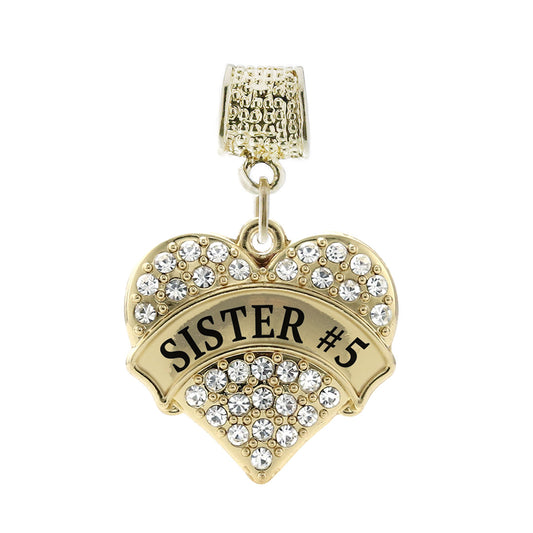 Gold Sister #5 Pave Heart Memory Charm