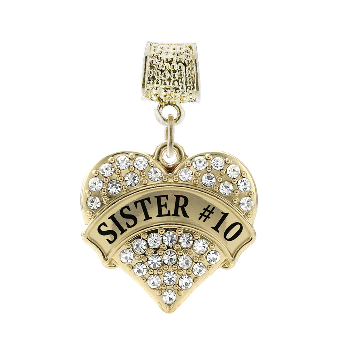 Gold Sister #10 Pave Heart Memory Charm