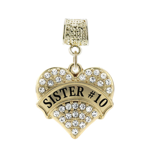 Gold Sister #10 Pave Heart Memory Charm
