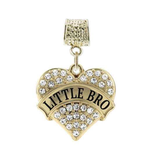 Gold Little Bro Pave Heart Memory Charm