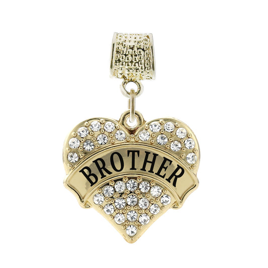 Gold Brother Pave Heart Memory Charm