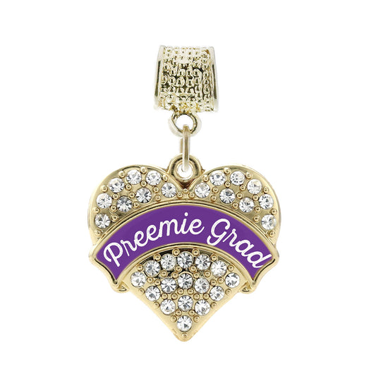 Gold Preemie Grad Pave Heart Memory Charm