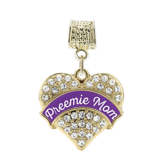 Gold Preemie Mom Pave Heart Memory Charm