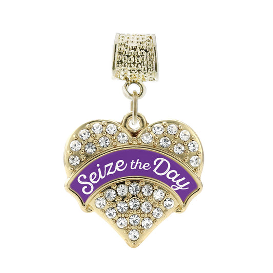 Gold Seize the Day - Epilepsy Awareness Pave Heart Memory Charm
