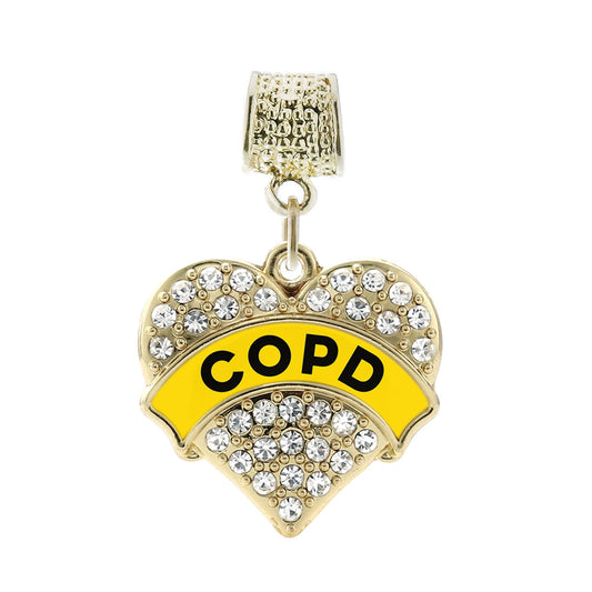 Gold COPD Awareness Pave Heart Memory Charm