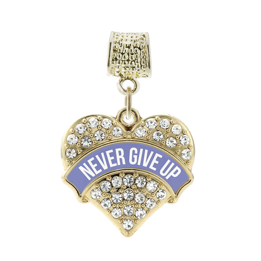 Gold Periwinkle Never Give up Pave Heart Memory Charm