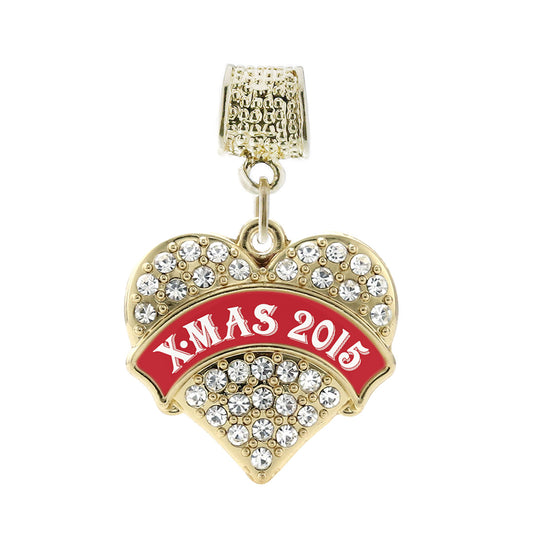 Gold Red Banner X-mas 2015 Pave Heart Memory Charm