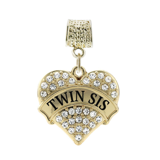 Gold Twin Sis Pave Heart Memory Charm