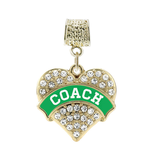 Gold Coach - Emerald Green and White Pave Heart Memory Charm