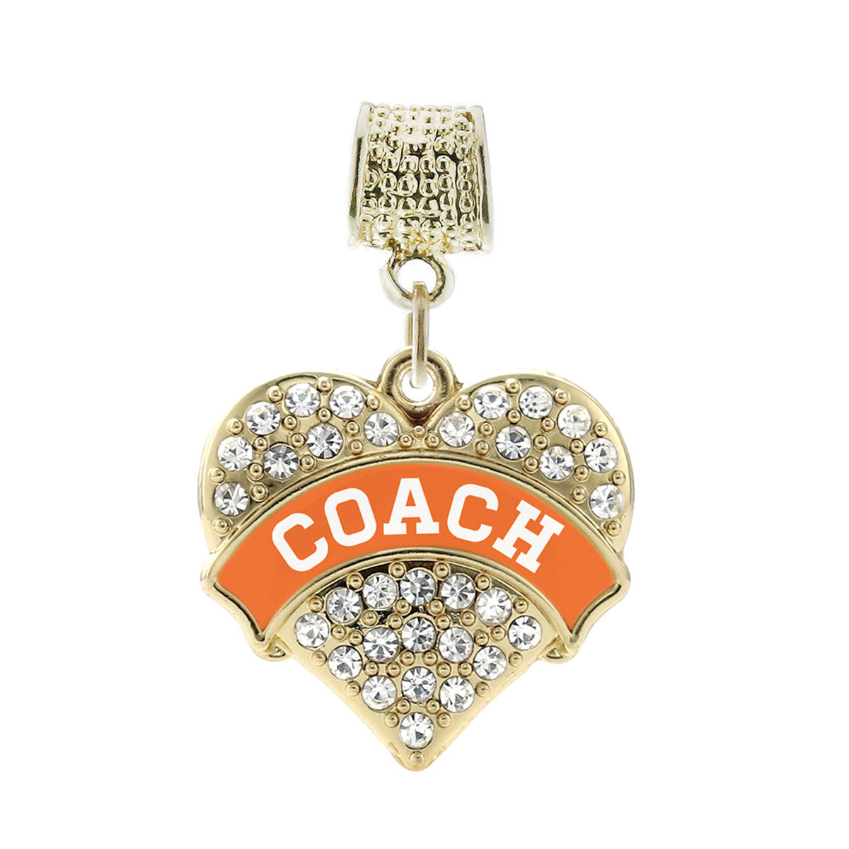 Gold Coach - Orange and White Pave Heart Memory Charm
