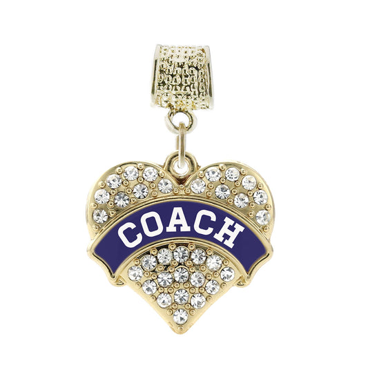 Gold Coach - Navy Blue and White Pave Heart Memory Charm