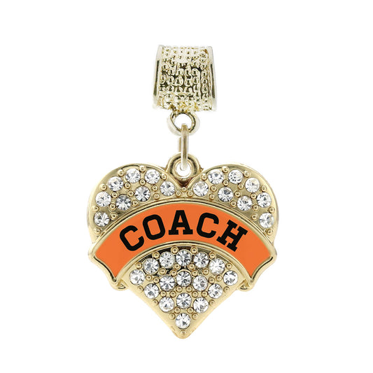 Gold Coach - Orange and Black Pave Heart Memory Charm