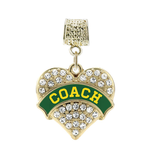 Gold Coach - Forest Green and Yellow Pave Heart Memory Charm