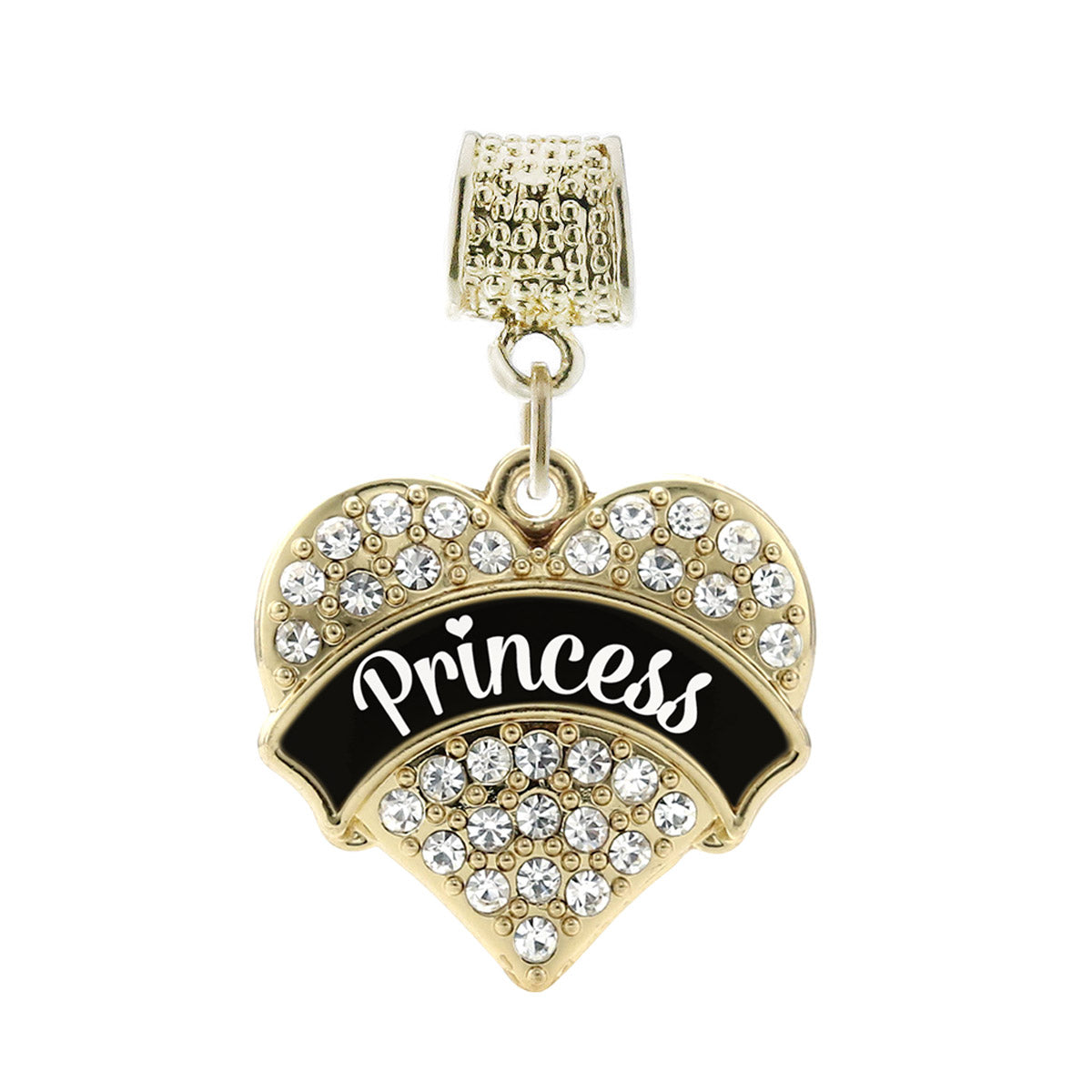 Gold Princess - Black and White Pave Heart Memory Charm