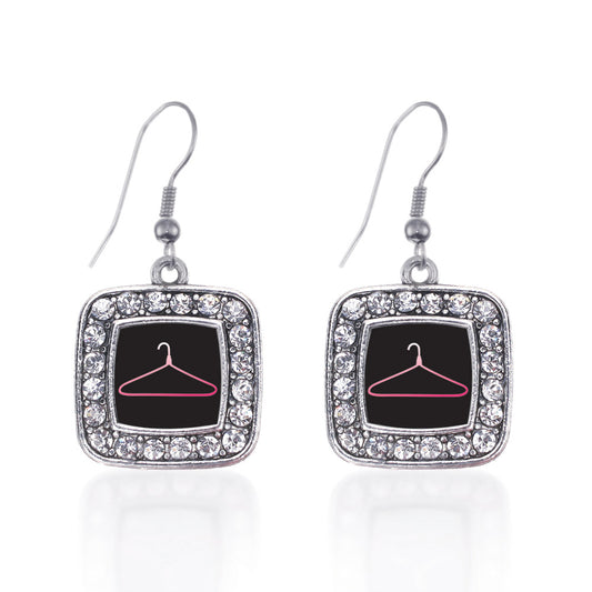 Silver Retail Square Charm Dangle Earrings