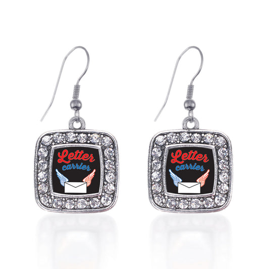 Silver Letter Carrier Square Charm Dangle Earrings