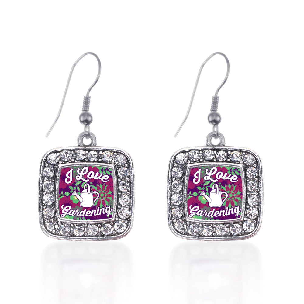 Silver Love To Garden Square Charm Dangle Earrings