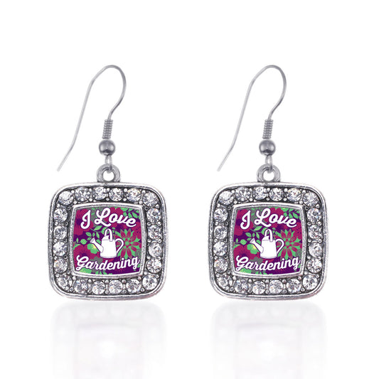 Silver Love To Garden Square Charm Dangle Earrings