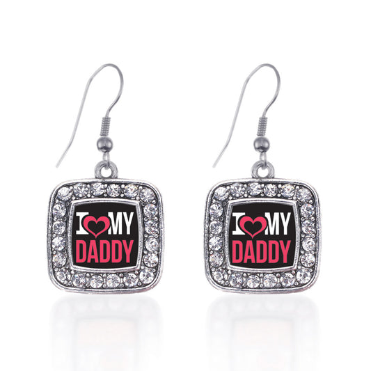 Silver I Love My Daddy Square Charm Dangle Earrings