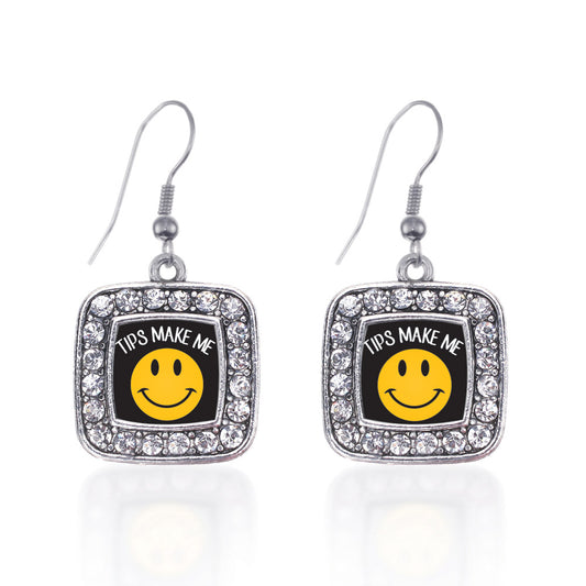 Silver Tips Make Me Smile Square Charm Dangle Earrings