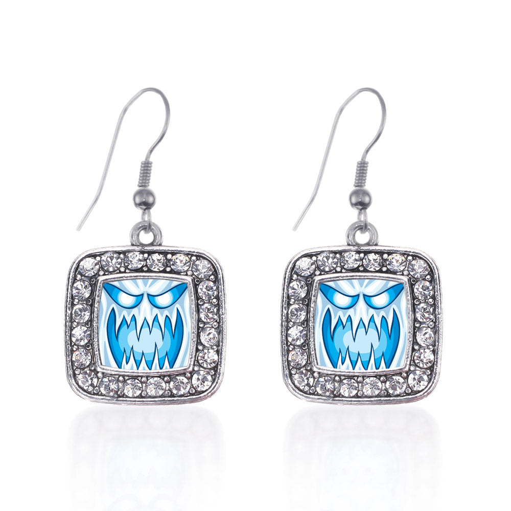 Silver Haunting Ghost Square Charm Dangle Earrings