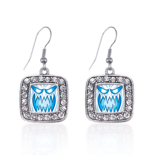 Silver Haunting Ghost Square Charm Dangle Earrings