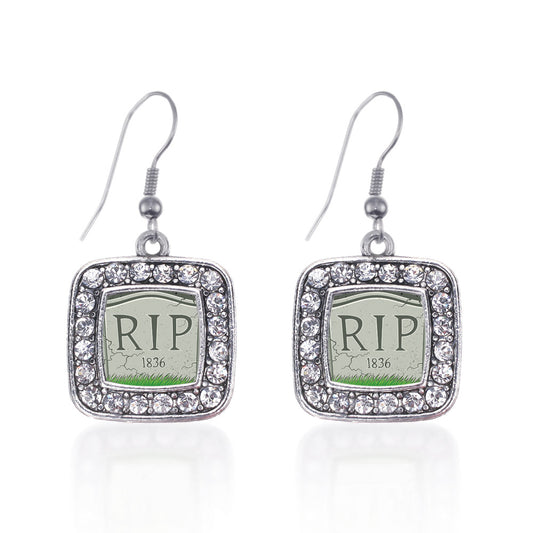 Silver Tomb Stone Square Charm Dangle Earrings