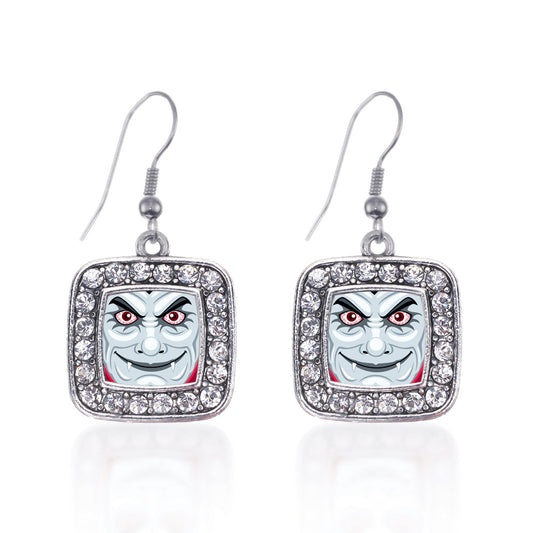 Silver Thirsty Vampire Square Charm Dangle Earrings