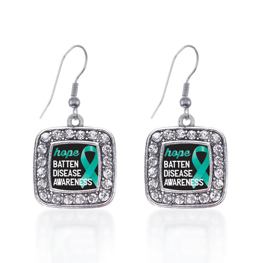 Silver Batten Disease Square Charm Dangle Earrings