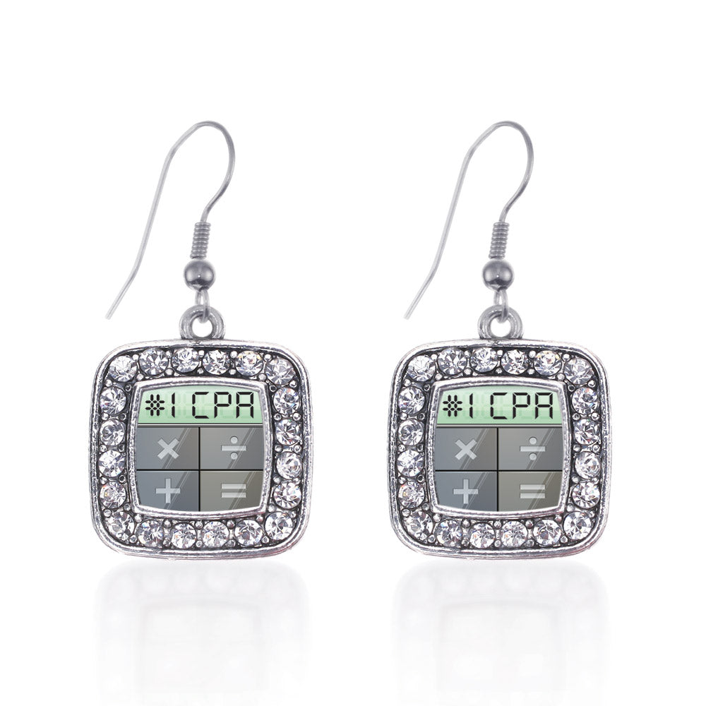 Silver #1 CPA Square Charm Dangle Earrings