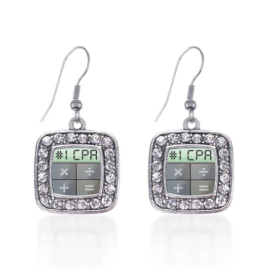 Silver #1 CPA Square Charm Dangle Earrings