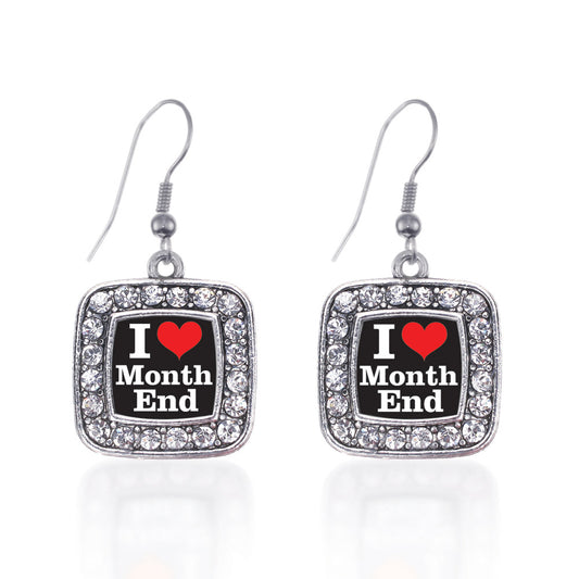 Silver I Love Months End Accountant Square Charm Dangle Earrings