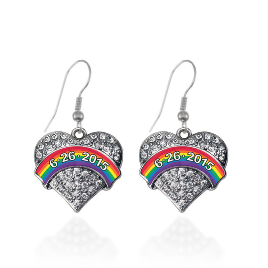 Silver Marriage Equality - 6.26.15 Pave Heart Charm Dangle Earrings