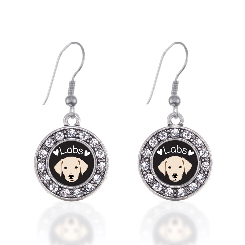 Silver Lab Lover Circle Charm Dangle Earrings