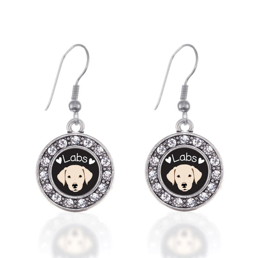 Silver Lab Lover Circle Charm Dangle Earrings